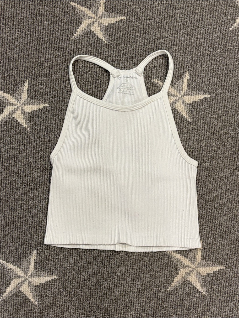 By Together White Ribbed Racerback Crop Tank